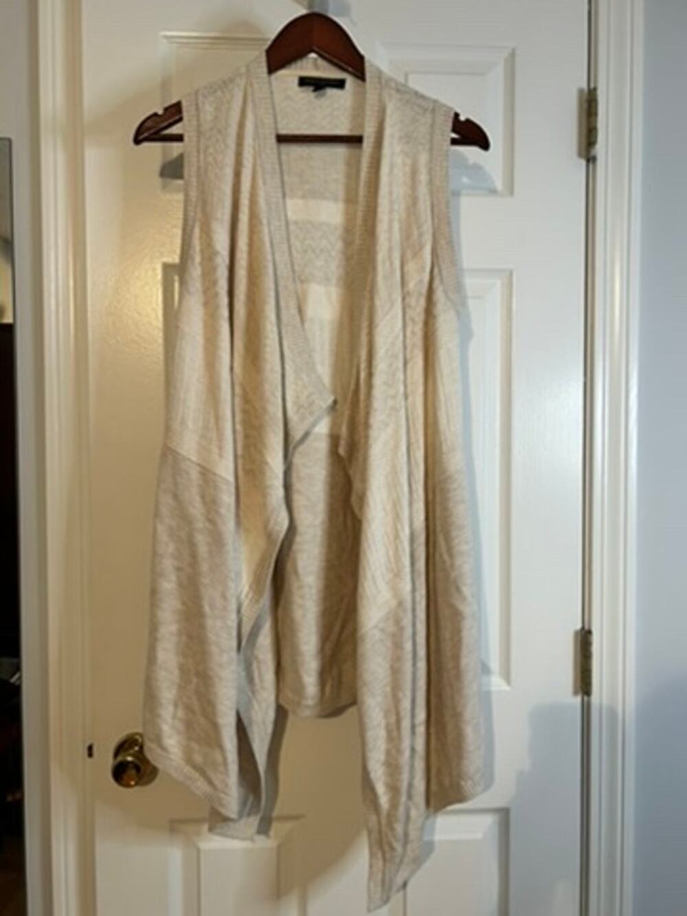 Banana Republic Womens XS S Cream Open Knit Sleeveless Waterfall Cardigan Vest